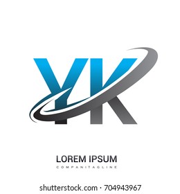 initial letter YK logotype company name colored blue and grey swoosh design. logo design for business and company identity.