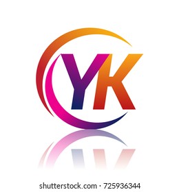 initial letter YK logotype company name orange and magenta color on circle and swoosh design. vector logo for business and company identity.