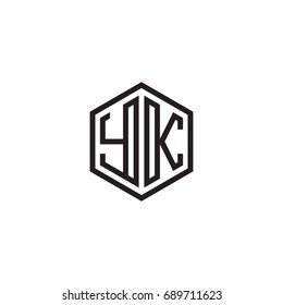 Initial letter YK, minimalist line art monogram hexagon logo, black color