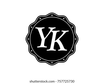 Initial letter YK monogram logo black seal stamp lace