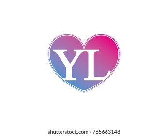 the initial letter YL in the heart symbol as a logo, sign and decoration