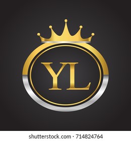 initial letter YL logotype company name with oval shape and crown, gold and silver color. vector logo for business and company identity.