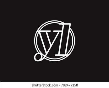 Initial letter yl lowercase outline inside the circle logo template white on black background