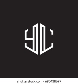Initial letter YL, minimalist line art monogram hexagon shape logo, white color on black background