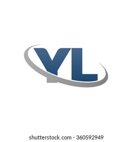 initial letter YL swoosh ring company logo blue gray