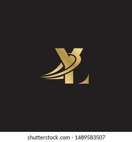 Initial letter yl with swoosh  uppercase modern logo design template elements. Gold letter Isolated on black  background. Suitable for business, consulting group company.