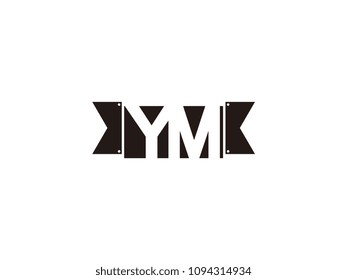 Initial letter ym black ribbon logo design