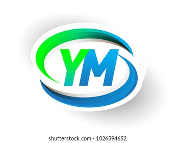 initial letter YM logotype company name colored blue and green swoosh design, modern logo concept. vector logo for business and company identity.