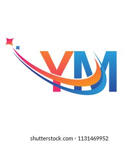 initial letter YM logotype company name colored orange, red and blue swoosh star design. vector logo for business and company identity.
