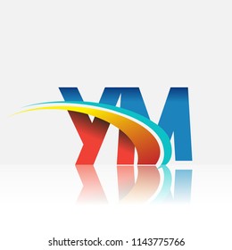 initial letter YM logotype company name colored red and blue and swoosh design. vector logo for business and company identity.
