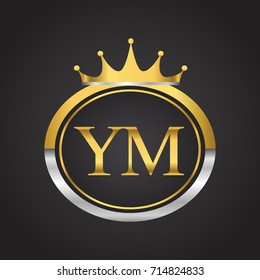 initial letter YM logotype company name with oval shape and crown, gold and silver color. vector logo for business and company identity.
