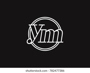 Initial letter ym lowercase outline inside the circle logo template white on black background