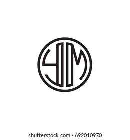 Initial letter YM, minimalist line art monogram circle logo, black color