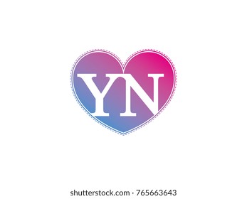 the initial letter YN in the heart symbol as a logo, sign and decoration