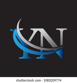 initial letter YN logotype company name colored blue and grey swoosh design. vector logo for business and company identity.
