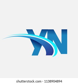 initial letter YN logotype company name colored blue and swoosh design. vector logo for business and company identity.