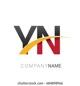 initial letter YN logotype company name colored red, black and yellow swoosh design. isolated on white background
