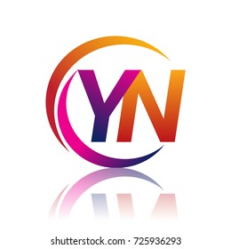 initial letter YN logotype company name orange and magenta color on circle and swoosh design. vector logo for business and company identity.