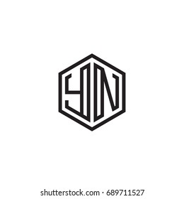 Initial letter YN, minimalist line art monogram hexagon logo, black color