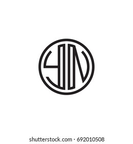 Initial letter YN, minimalist line art monogram circle logo, black color