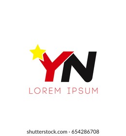 Initial letter yn yellow star logo red black