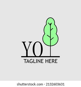 Initial letter YO with green tree logo. Minimal, simple and unique.