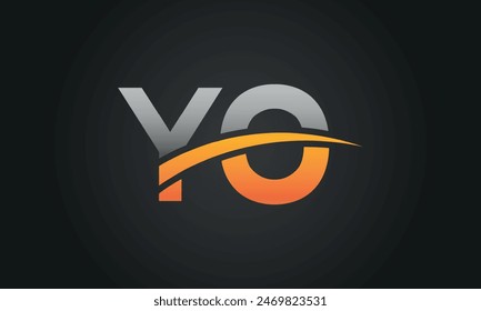 Initial Letter YO Logo Design With Swoosh. Creative And Modern YO Logo Design on Black Background.