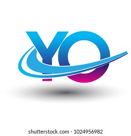 initial letter YO logotype company name colored blue and magenta swoosh design. vector logo for business and company identity.