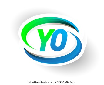 initial letter YO logotype company name colored blue and green swoosh design, modern logo concept. vector logo for business and company identity.