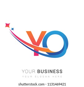initial letter YO logotype company name colored orange, red and blue swoosh star design. vector logo for business and company identity.

