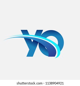 initial letter YO logotype company name colored blue and swoosh design. vector logo for business and company identity.