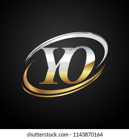 initial letter YO logotype company name colored gold and silver swoosh design. isolated on black background.