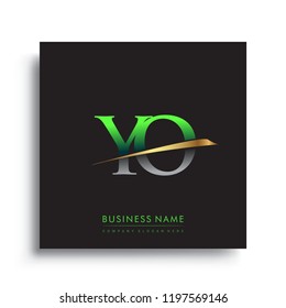 initial letter YO logotype company name colored green and gold swoosh design. vector logo for business and company