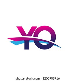 initial letter YO logotype company name colored blue and magenta swoosh design. vector logo for business and company