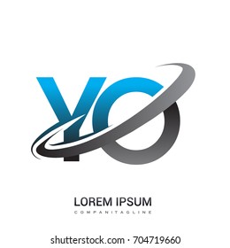 initial letter YO logotype company name colored blue and grey swoosh design. logo design for business and company identity.