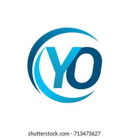 initial letter YO logotype company name blue circle and swoosh design. vector logo for business and company identity.