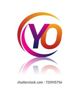 initial letter YO logotype company name orange and magenta color on circle and swoosh design. vector logo for business and company identity.