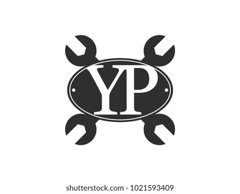 Initial letter YP logo automotive club with crossed wrench black