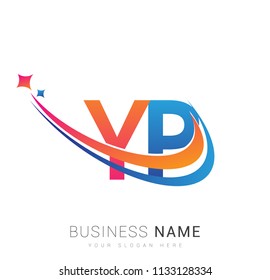 initial letter YP logotype company name colored orange, red and blue swoosh star design. vector logo for business and company identity.