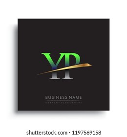 initial letter YP logotype company name colored green and gold swoosh design. vector logo for business and company