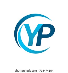 initial letter YP logotype company name blue circle and swoosh design. vector logo for business and company identity.
