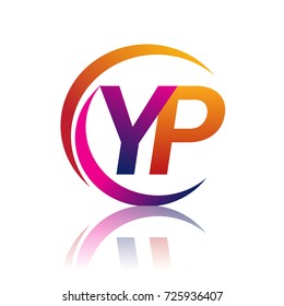 initial letter YP logotype company name orange and magenta color on circle and swoosh design. vector logo for business and company identity.
