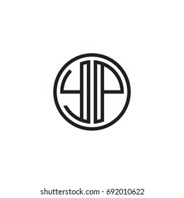 Initial letter YP, minimalist line art monogram circle logo, black color