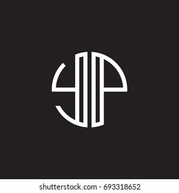 Initial letter YP, minimalist line art monogram circle shape logo, white color on black background