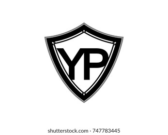 Initial letter YP shield logo black monogram vector illustration