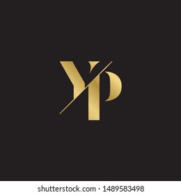 Initial letter yp sliced  uppercase modern logo design template elements. Gold letter Isolated on black  background. Suitable for business, consulting group company.