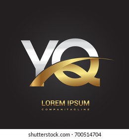 initial letter YQ logotype company name colored gold and silver swoosh design. isolated on black background.