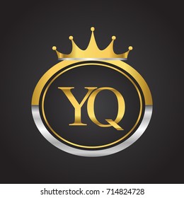 initial letter YQ logotype company name with oval shape and crown, gold and silver color. vector logo for business and company identity.