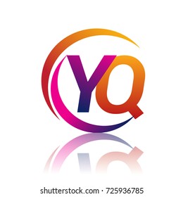 initial letter YQ logotype company name orange and magenta color on circle and swoosh design. vector logo for business and company identity.
