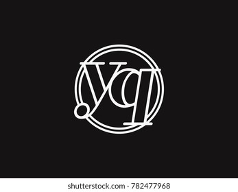 Initial letter yq lowercase outline inside the circle logo template white on black background